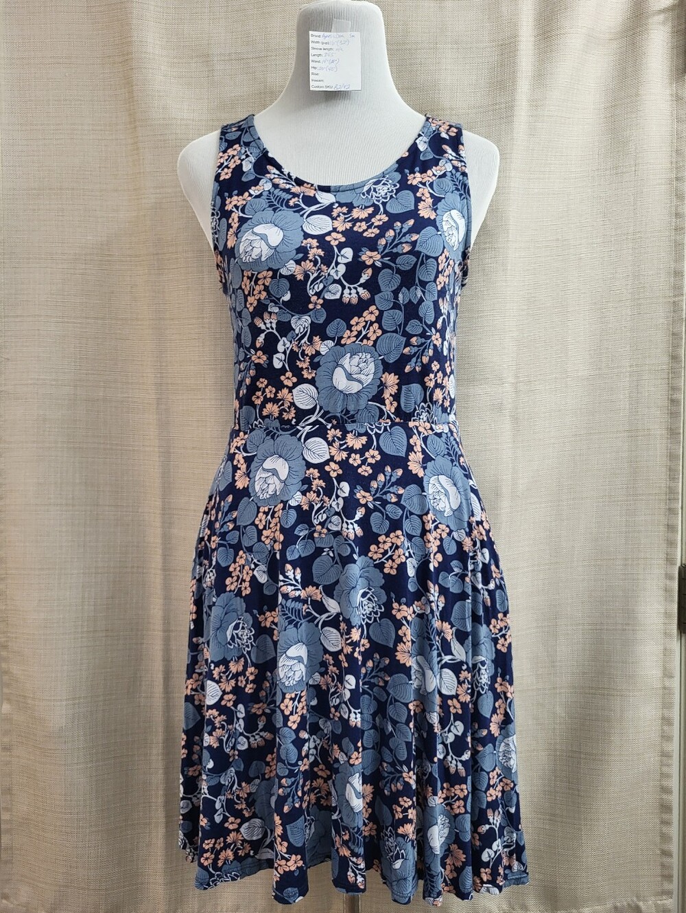 Agnes & Dora Women's Sleeveless Summer Dress Swing Blue Floral Pockets Size Sm